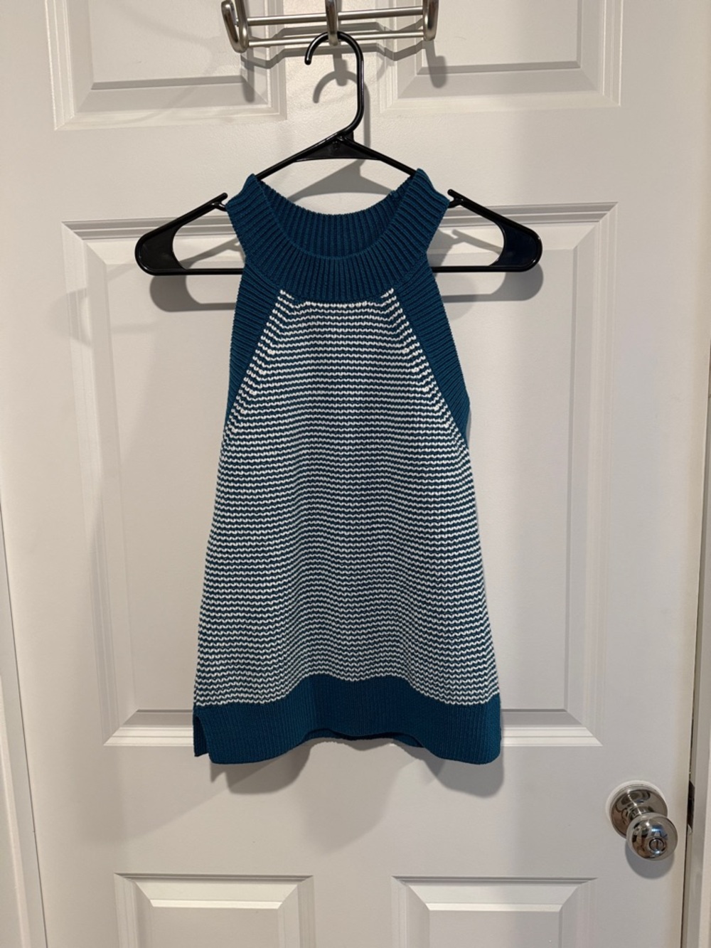 LOFT Teal and White Striped Ribbed Halter Knit Top